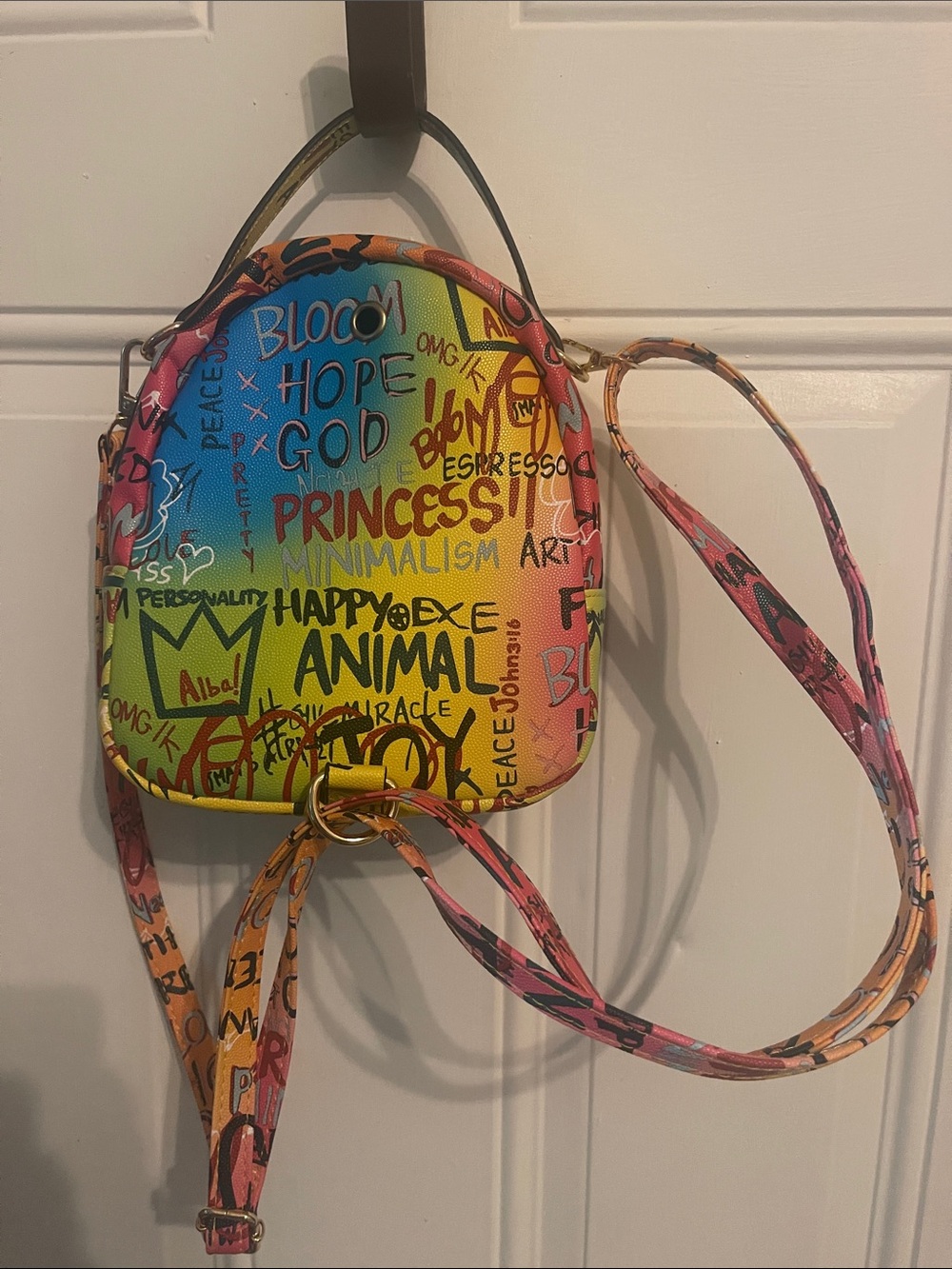 Alba Multicolor Graffiti Mini Backpack with Rhinestone Bee - Picture 2 of 7